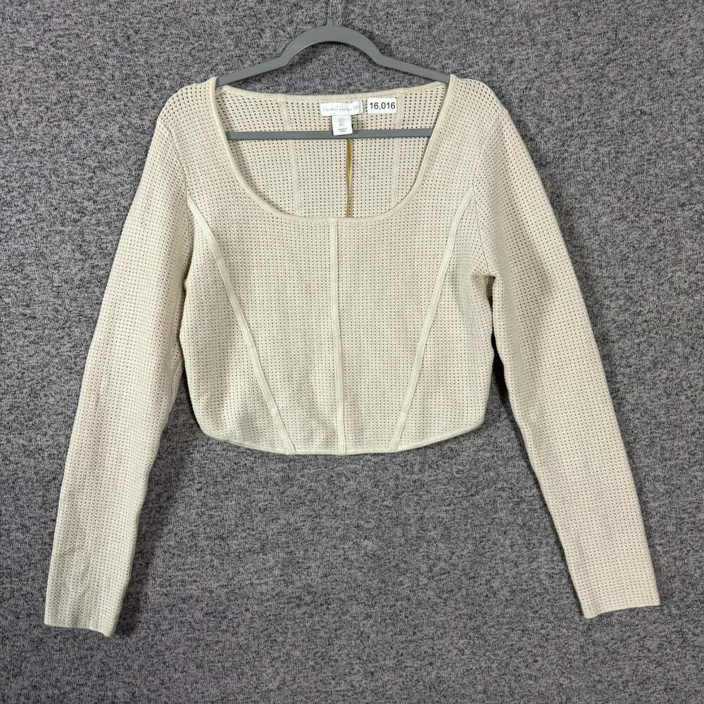 NWT House Of Harlow 1960 Women's Size Large Beige Long Sleeve Cropped Sweater